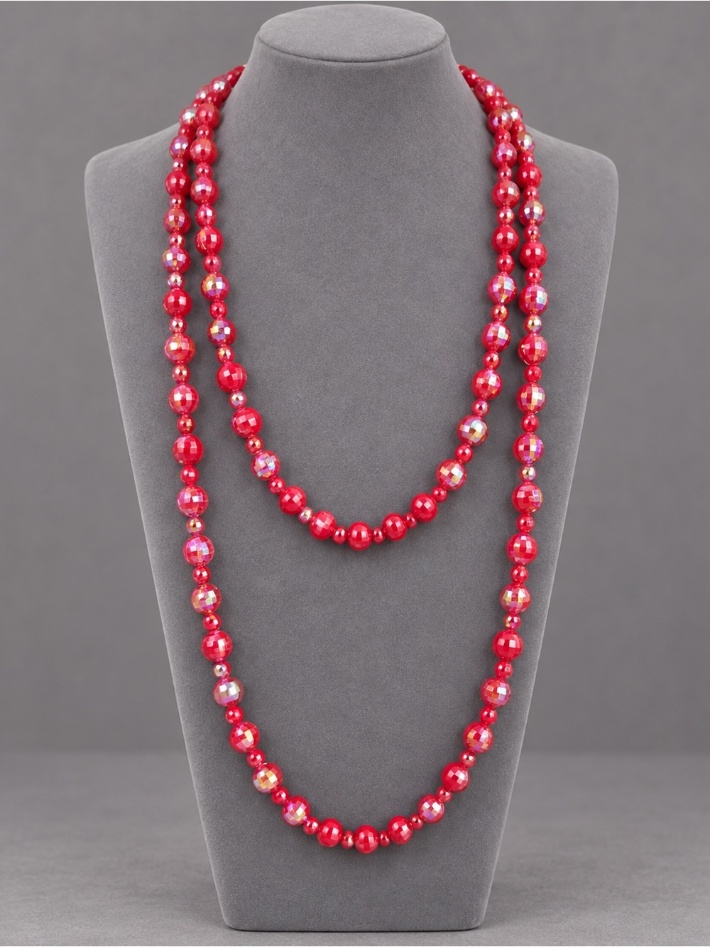Premier Designs SCARLET Red Iridescent Long Beaded Necklace 60” NWOT #516